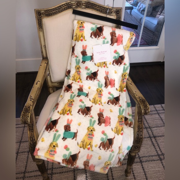 ✨NWT✨ Isaac Mizrahi Easter Egg Spring Polka Dot Bunny Ears Dog Throw Blanket - Picture 2 of 11